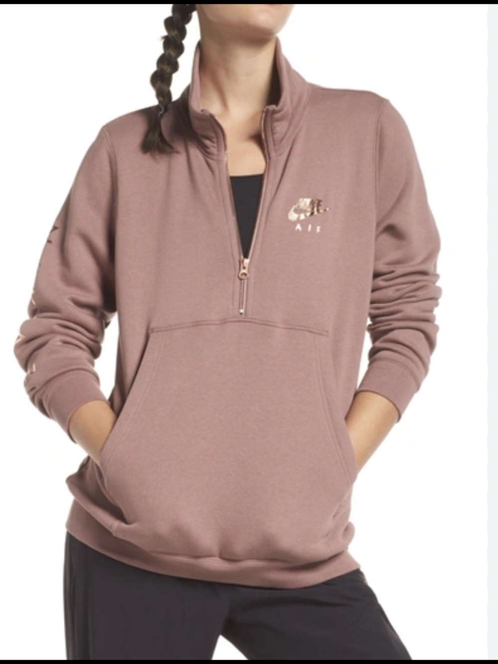 Nike Mauve Half-Zip Fleece Pullover With Rose Gold Logo 🤎